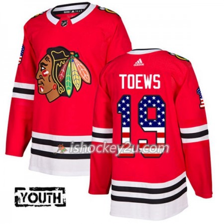 Børn NHL Chicago Blackhawks Trøje Jonathan Toews 19 Adidas 2017-2018 Rød USA Flag Fashion Authentic